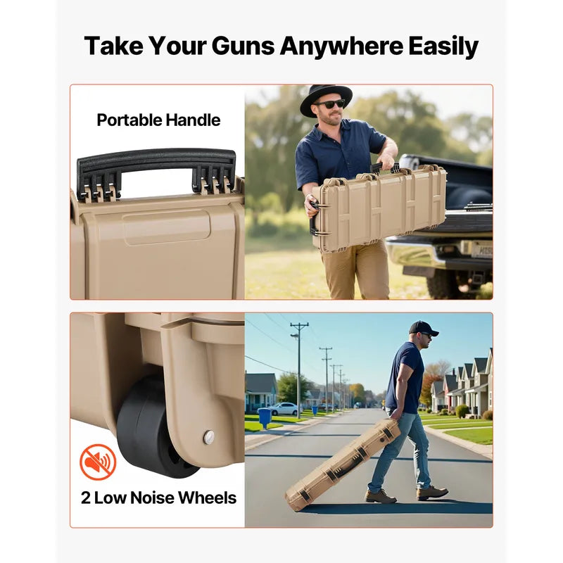 Lockable Waterproof Rifle Case with Foam Interior and Wheels - IP67 Dustproof & TSA Approved