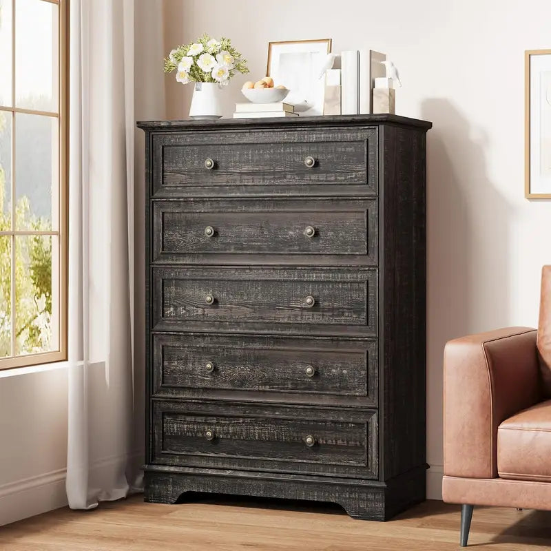 Farmhouse 5-Drawer Dresser Tall Cabinet for Bedroom Living Room Hallway Storage
