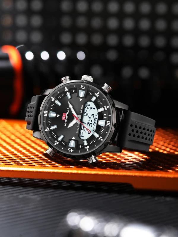 Men's Quartz Waterproof Watch with Multiple Time Zones and LED Backlight