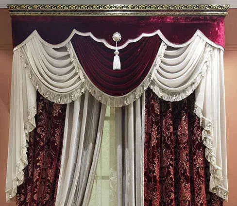 Wine Red Silk Velvet Embroidered Floral Curtains for Living Room & Bedroom