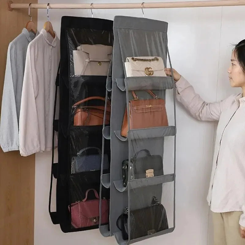 Hanging Bag Organizer with 8 Compartments - Space-Saving Wardrobe Storage Rack