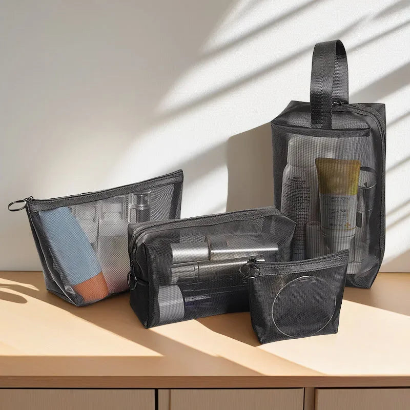 Translucent Makeup Organizer Kit with Heart Shape Travel Toiletry Bags - Small & Large