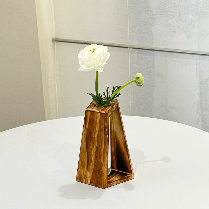 Creative Wooden Hydroponic Vase Plant Vase Retro Transparent Desktop Decor