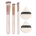 Makeup Brush & Powder Puff Set - 3 Brushes + 2 Triangle Sponges for Foundation, Blending, Concealer
