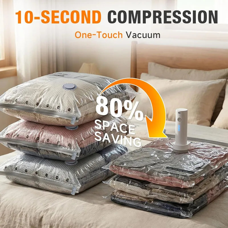 Travel Vacuum Bags with Rechargeable Pump, Space Saver Compression Packing Set