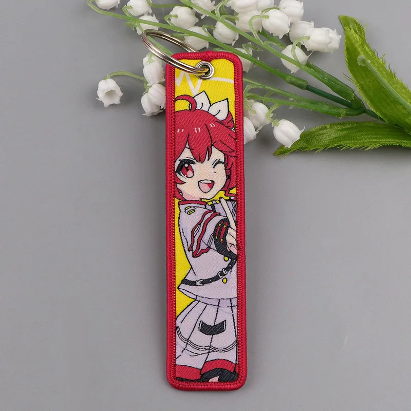 Cute Girls Embroidered Keychains - Cartoon Anime Key Fobs for Bags & Gifts