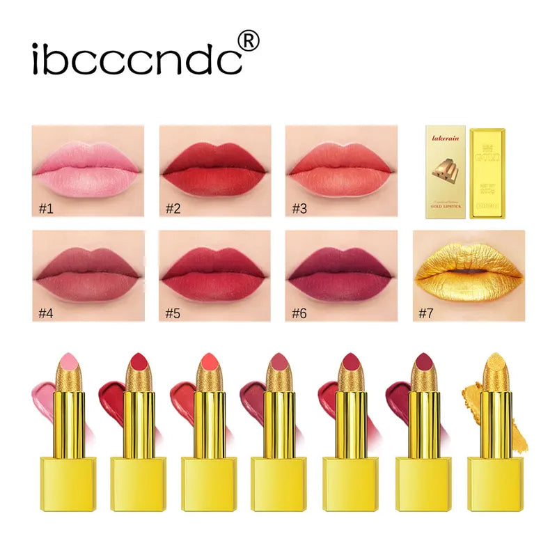 Long Lasting Waterproof Gold Lipstick with Glitter Shine - Luxury Lip Makeup