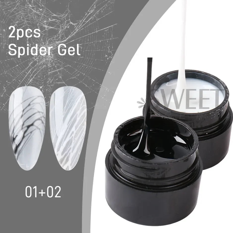 Black and White Spider Nail Drawing Gel Set – UV Semi-Permanent Web Art