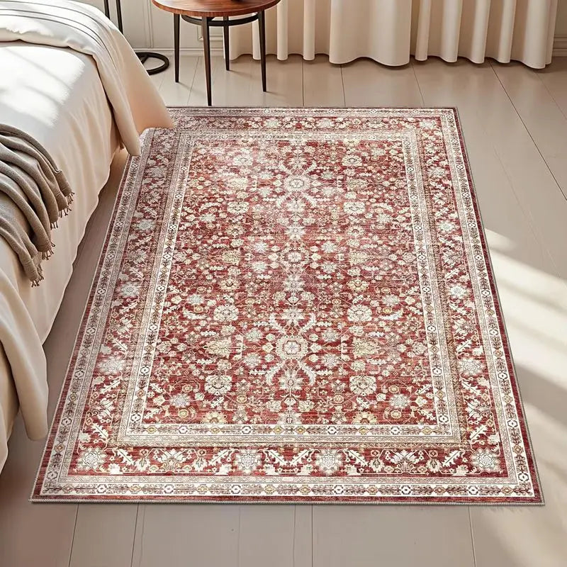 Persian Floral Rug Non-Slip Machine Washable Living Room & Bedroom Rug
