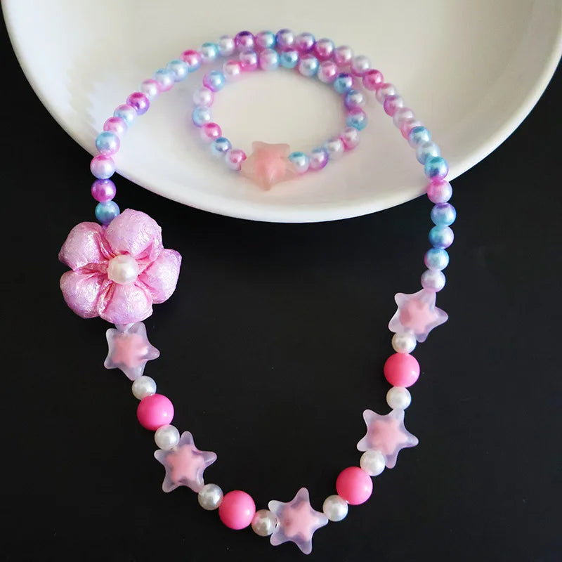 Children's Necklace Bow Tie Princess Costume Flower Rainbow Seastar Jewelry Set