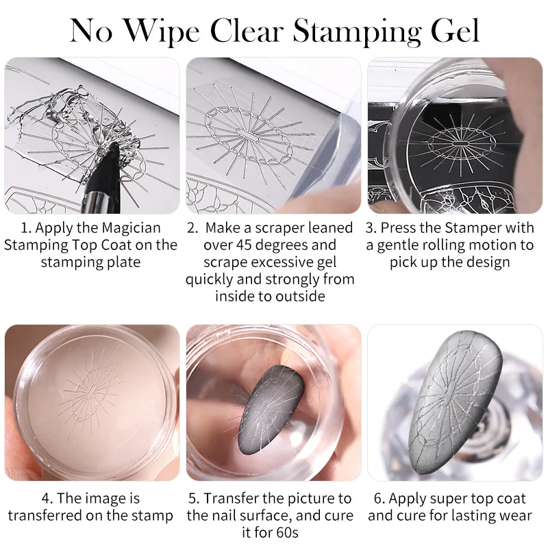 Clear Nail Stamping Top Coat - No Wipe Quick-Dry Gel for Nail Art
