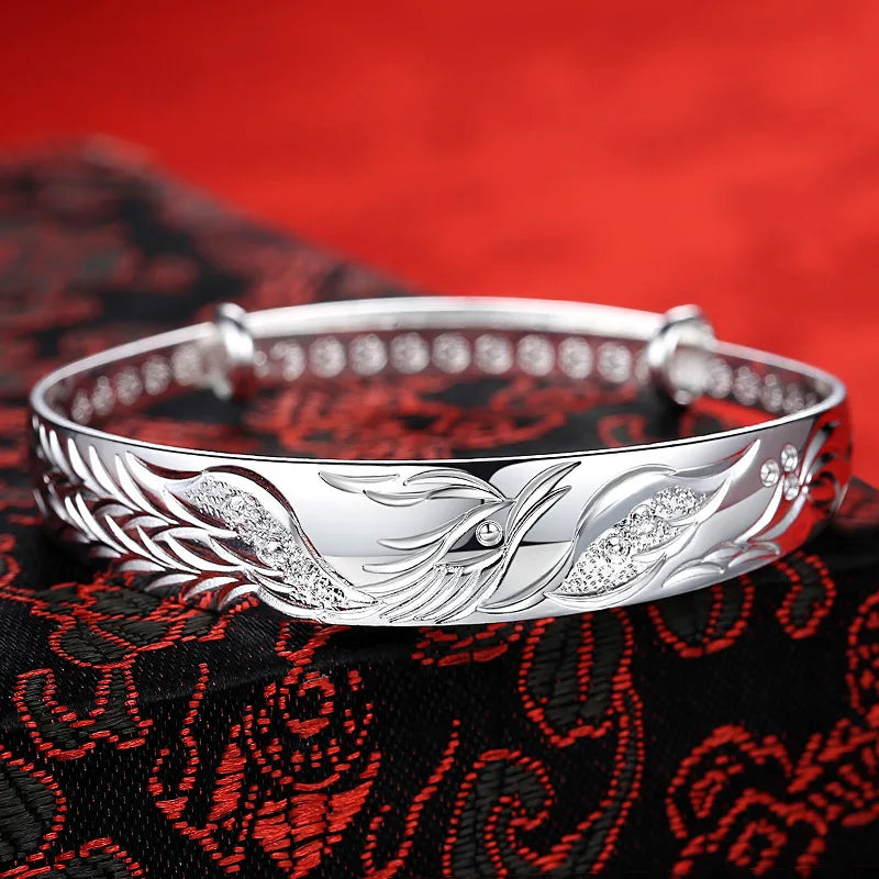 Sterling Silver Phoenix Bracelet for Women - Adjustable Wedding Jewelry