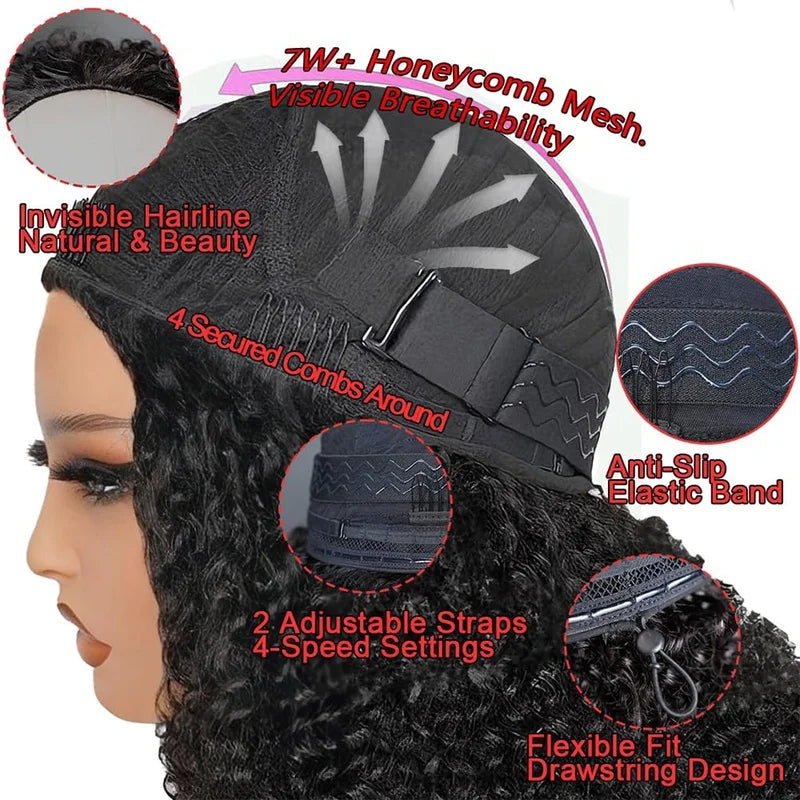 3-in-1 Human Hair Wigs for Women - Curly, Glueless, Flip Over, Seamless, Multiple Lengths & Colors