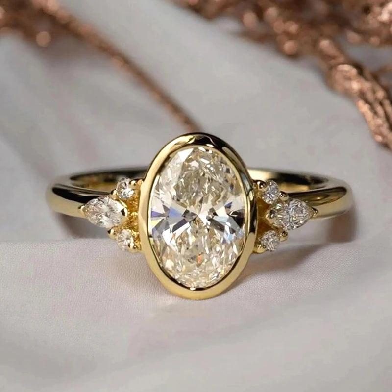 Gold Color Oval Cubic Zirconia Wedding Ring for Women - Elegant Engagement Jewelry