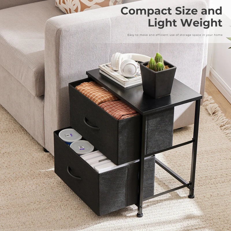 Living Room Cabinet Set of 2 with Fabric Drawers - Multi-Use Storage & Nightstand