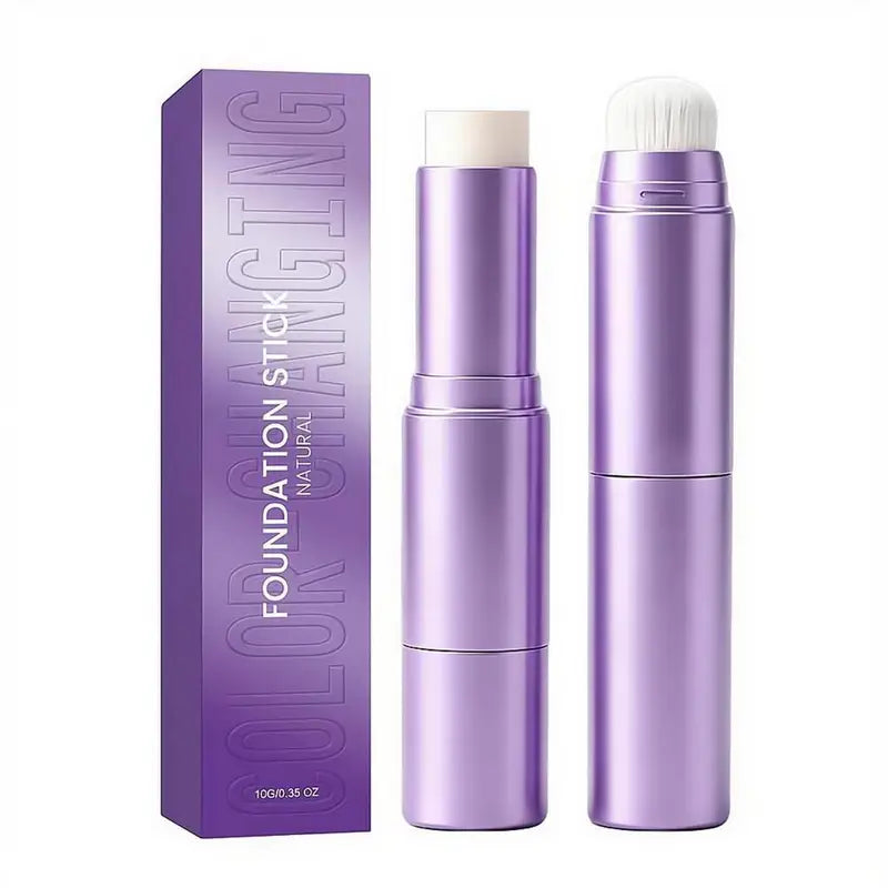 2-in-1 Color Changing Foundation Stick with Brush - Hydrating Full Coverage Makeup