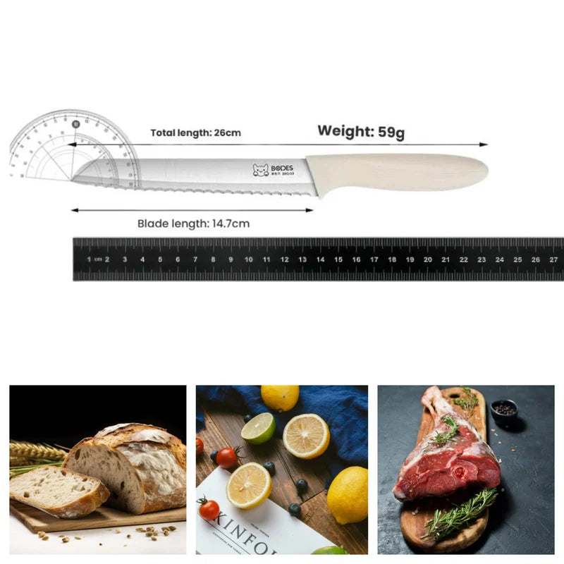 Professional Bread Knife 26cm Stainless Steel Pastry & Cake Slicer - Non-Crumble Serrated Blade