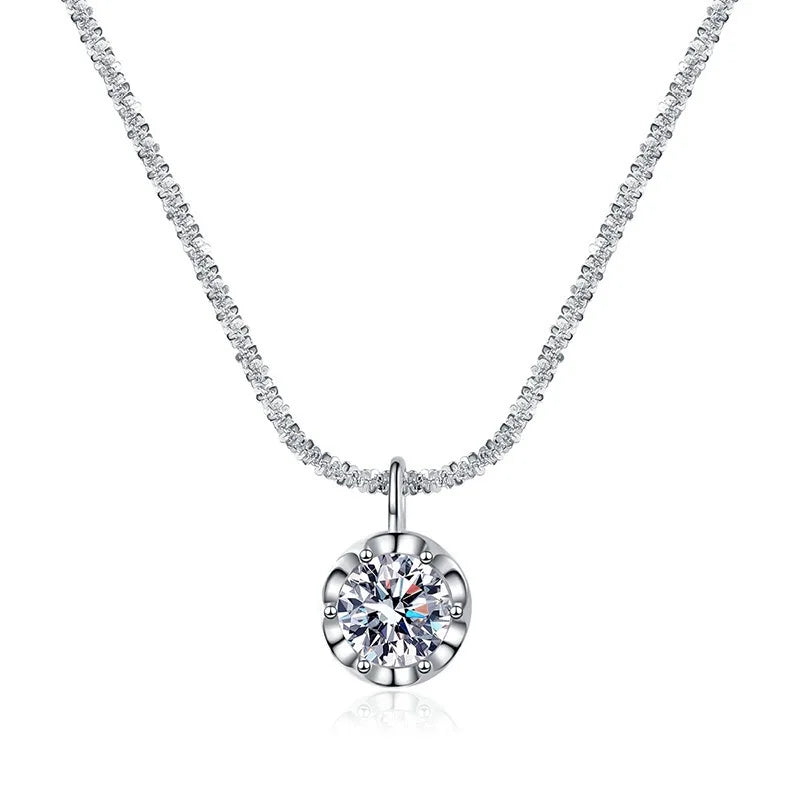 Sterling Silver Zircon Pendant Necklace for Women – Elegant Geometric Jewelry