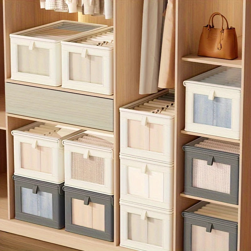Large Foldable Canvas Storage Box with Clear Window - Space-Saving Closet Organizer
