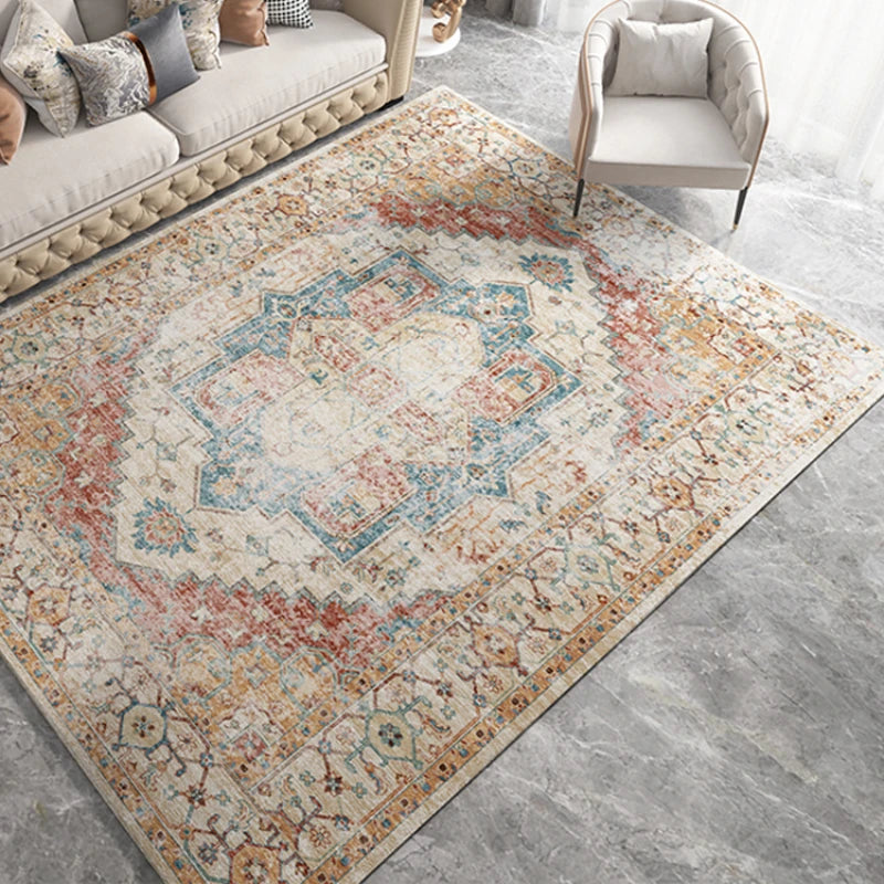 Large Retro Style Area Rug for Bedroom & Living Room - Washable Non-Slip Floor Mat