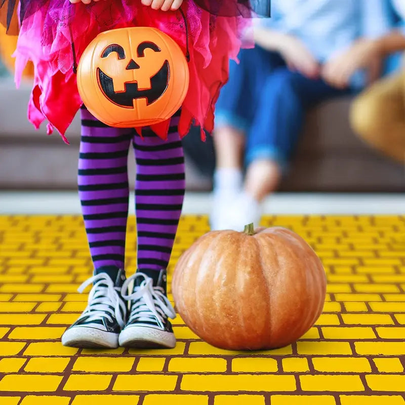 Yellow Brick Wall Backdrop for Halloween Wizard Cosplay Party Decorations - Long Floor Runner