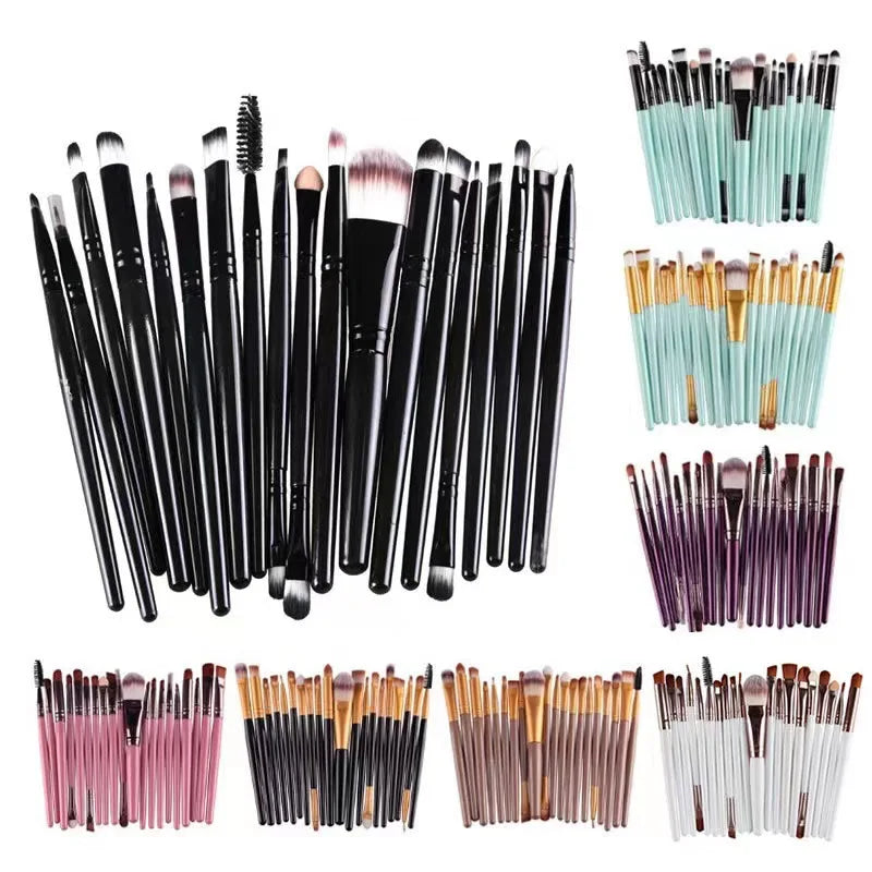 20pcs Eye Makeup Brush Set with Eyeliner Brush - Neutral Handle Colors