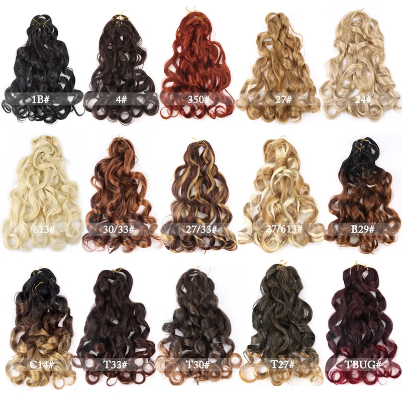 French Curly Crochet Braiding Hair Synthetic Loose Wave Ombre Extensions