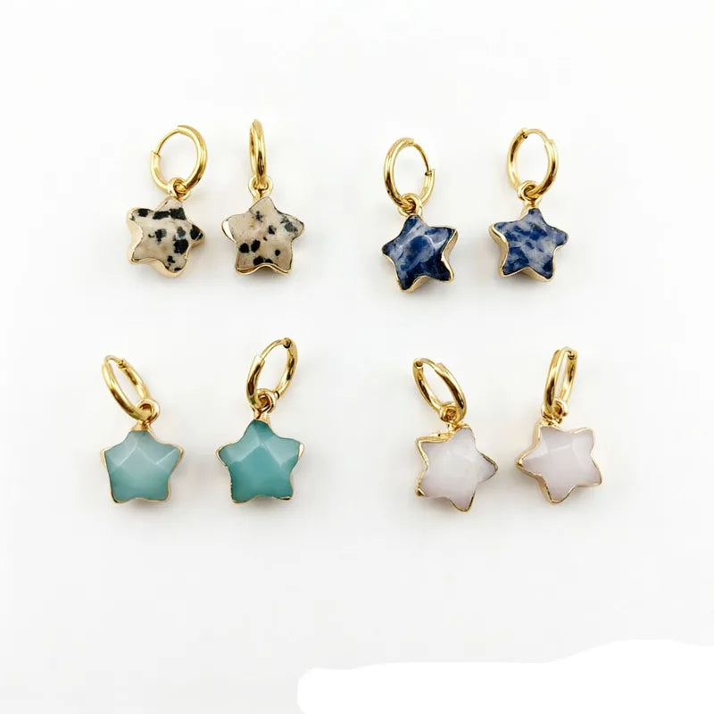 Stainless Steel Huggie Earrings for Women Blue Star Small Hoop Jewelry