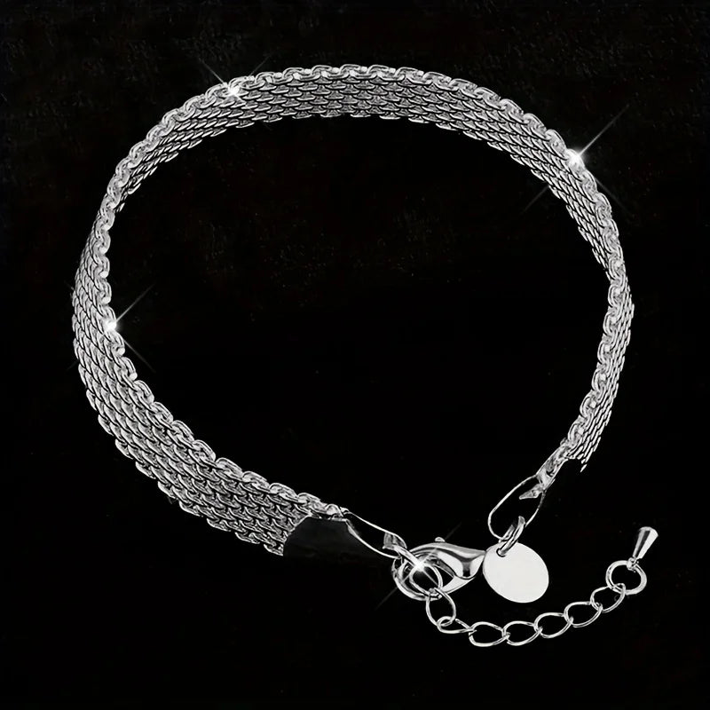 Sterling Silver Mesh Braided Bracelet for Women Party Jewelry Gift