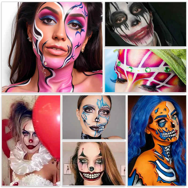 Water Based Paint Set for Halloween Makeup with Brushes - Clown, Cosplay, Party, Theater
