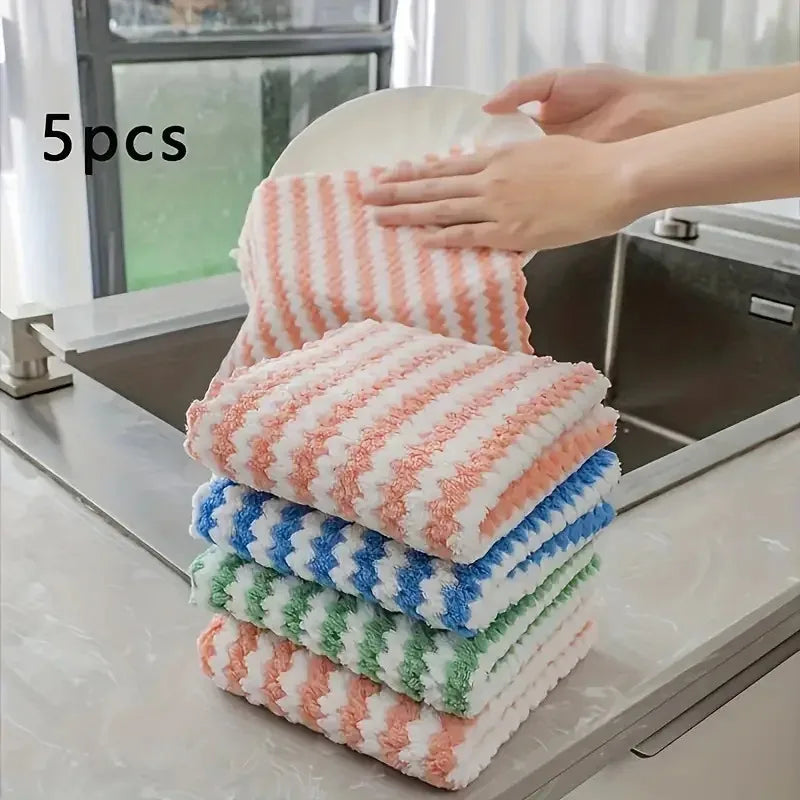 Reusable Kitchen Cleaning Cloths - Thickened Coral Fleece Dish Towels 25x25cm