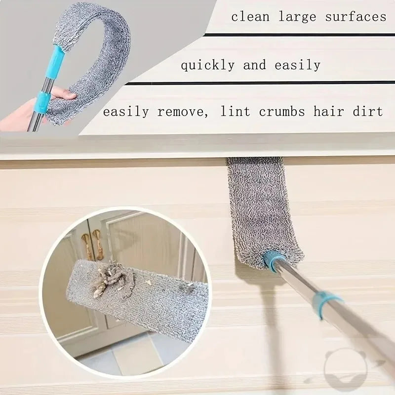 Extendable Mop with Bendable Head and Microfiber Dusting Brush for Home Cleaning