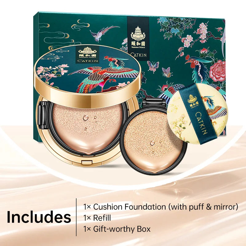 Catkin Full Coverage Cushion Foundation with Refill - Sheer Satin Finish, Light Beige