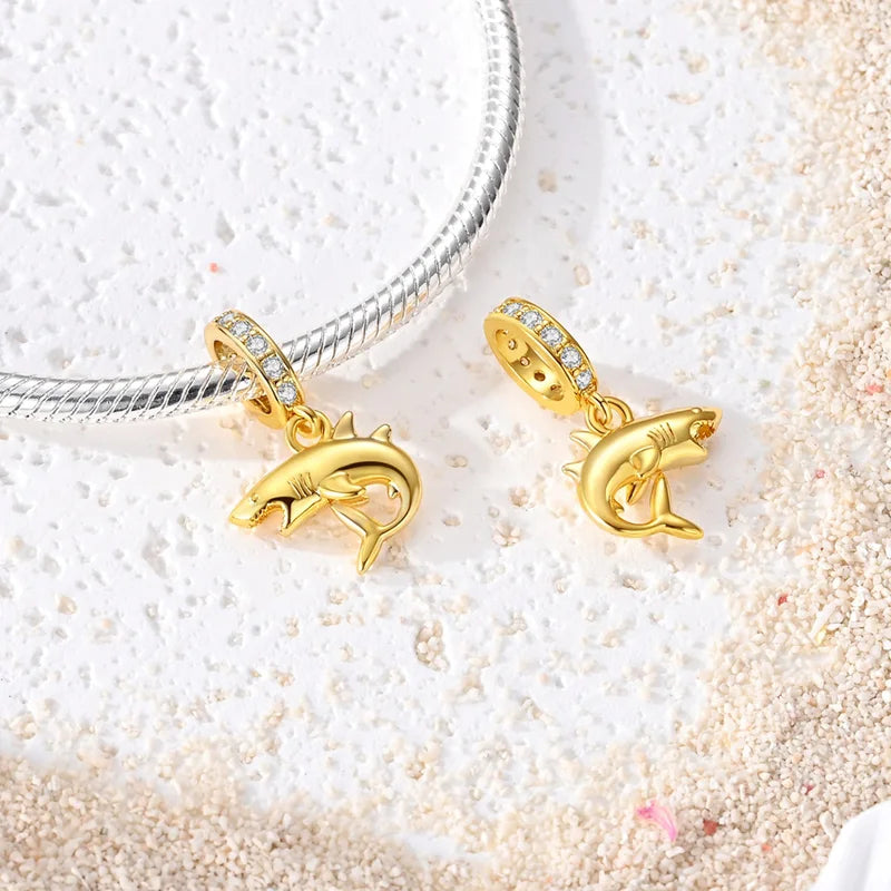Sterling Silver Charm Bead Set with Tortoise Whale Shark Seahorse Dolphin Starfish for Jewelry Making