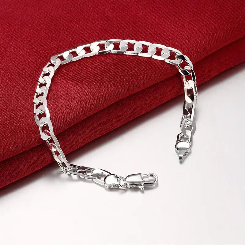 Sterling Silver 6MM Geometric Side Chain Bracelet for Men Women Jewelry Gift