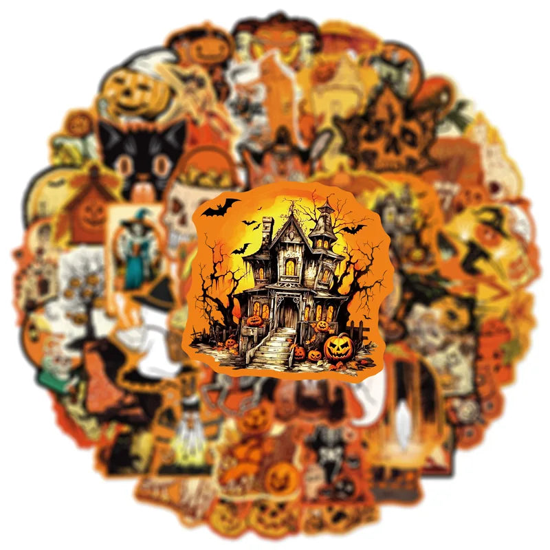 50PCS Halloween Decorative Water Bottle Stickers Waterproof Pumpkin Monster Graffiti