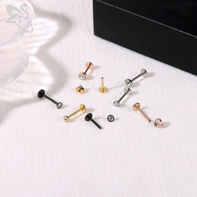 10 Pcs Stainless Steel Lip Piercing Set with CZ Crystals, 6/8/10MM - Men & Women