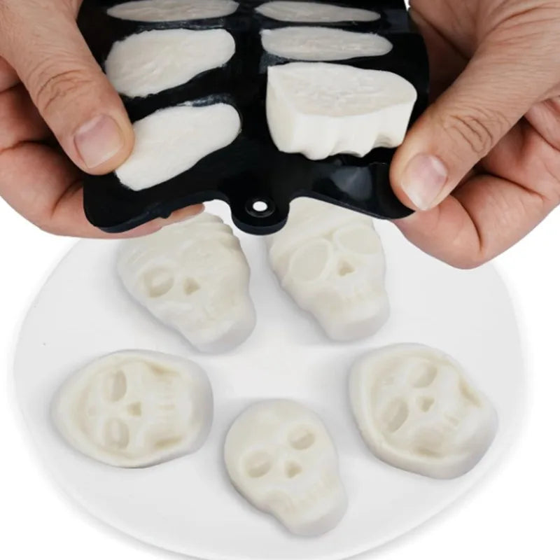 10-Grid Skull Ice Cube Mold for Halloween Kitchen Baking Reusable Silicone DIY Tool