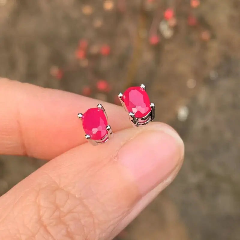 Natural Ruby Stud Earrings 5x3mm 925 Silver Jewelry for Women Gift