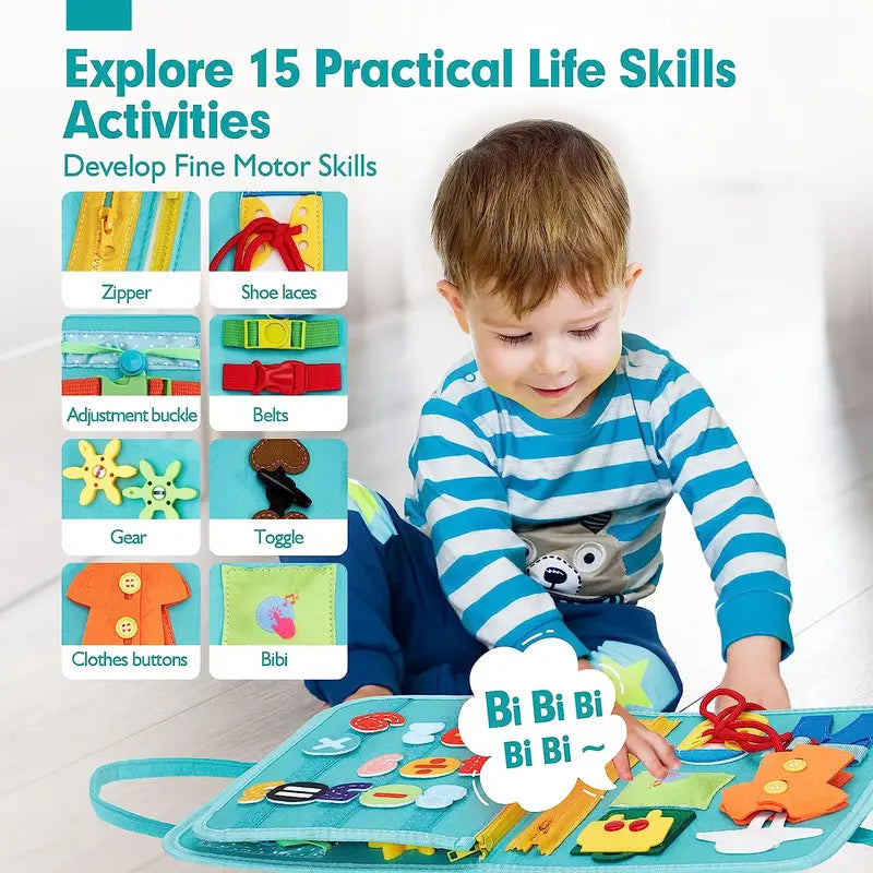 Montessori Busy Book Educational Toddler Toy Portable Activity Travel Board Fine Motor Skills