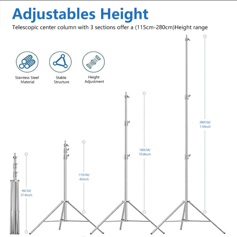Adjustable Stainless Steel Light Stand Tripod for Photography & Studio Equipment