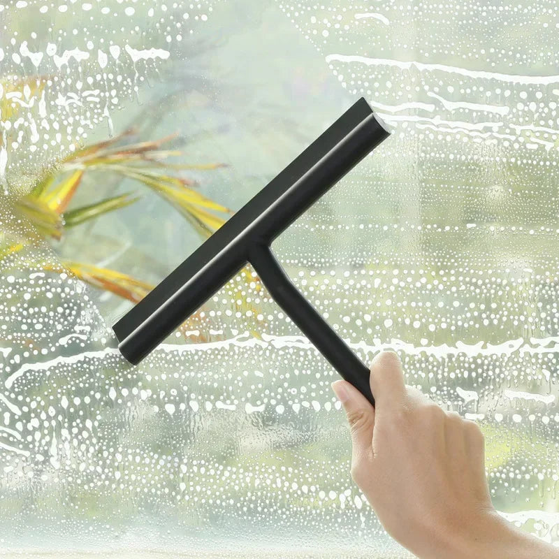 Bathroom Glass Wiper Silicone Scraper with Long Handle for Shower & Mirror Cleaning