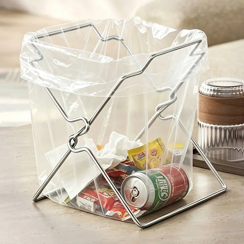 Collapsible Stainless Steel Trash Bag Holder - Kitchen Countertop Organizer Rack
