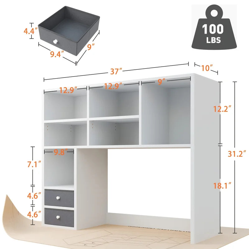 Adjustable Desktop Bookshelf Organizer with 7 Compartments & 2 Drawers - Large Capacity Office Storage