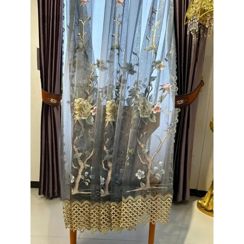 Elegant Gauze Curtains with Embroidered Lace for Living Room, Bedroom & Dining