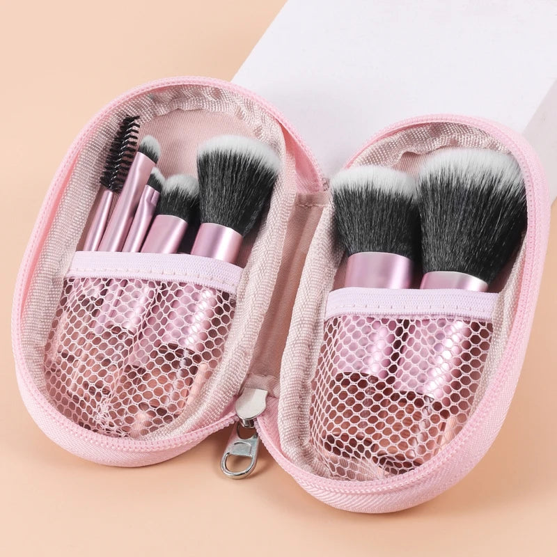 Mini Makeup Brush Set - 10-Piece Portable Face Brush Kit in Multiple Colors