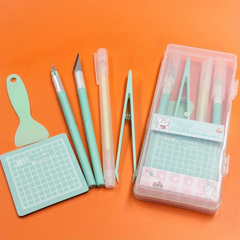 DIY Scrapbooking Tool Kit with Pen Carving Knife Tweezers Cutting Pad - Multi Color Options