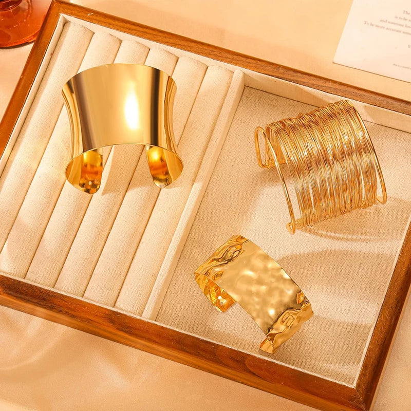 Gold Chunky Cuff Bracelets Set for Women Irregular Minimalist Statement Jewelry