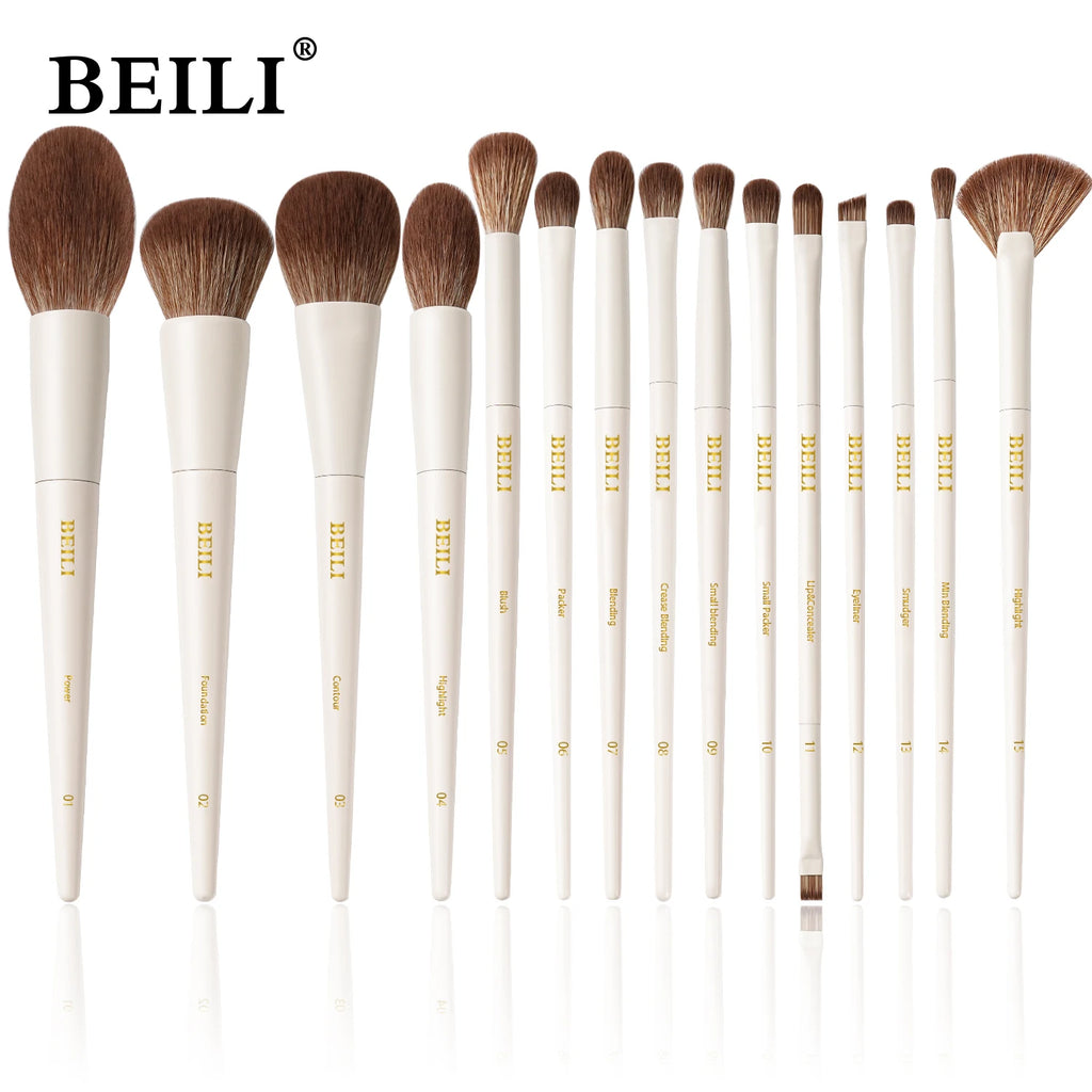 15-Piece Professional Makeup Brush Set - Soft Vegan Face & Eye Brushes