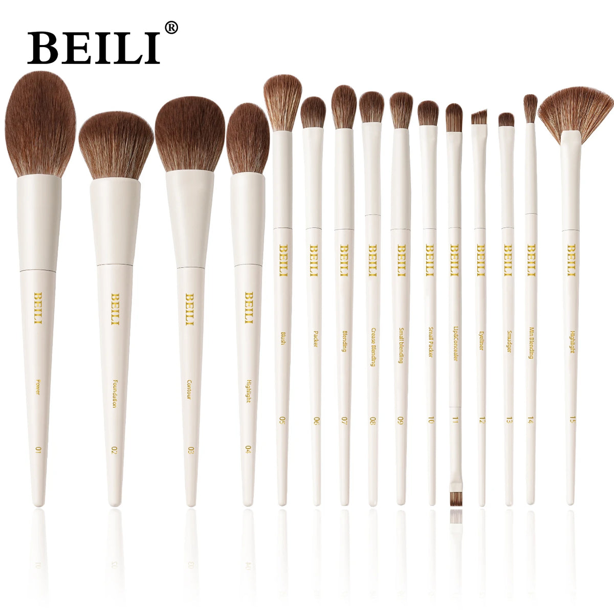 15-Piece Professional Makeup Brush Set - Soft Vegan Face & Eye Brushes